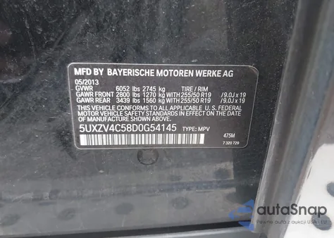 2013 BMW X5 xDrive35I/xDrive35I Premium/xDrive35I Sport Activity z USA, uszkodzony, nr VIN 5UXZV4C58D0G54145